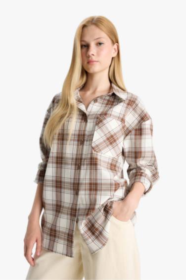 قميص كاروهات ردن طويل فلانيل اوفر سايز