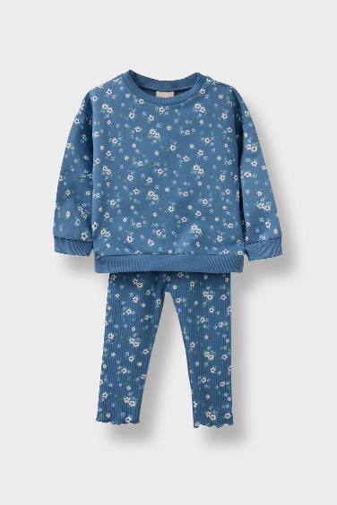 Kız Bebek 2'li Takım Çiçek Desenli Sweatshirt Tayt