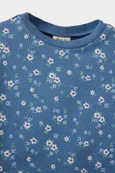 Kız Bebek 2'li Takım Çiçek Desenli Sweatshirt Tayt