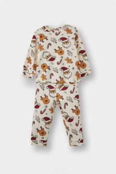 طقم بيجاما بيبي اولادي كم طويل بطبعة كريسماس - قطعتين