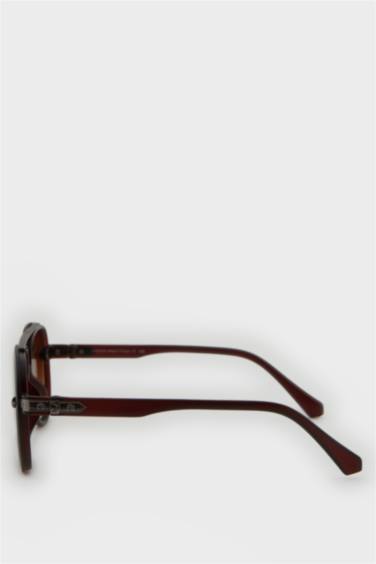 Erkek Oval Plastik Kahve Çerçeve Kahve Cam UV Güneş Gözlüğü