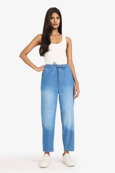 High Waist Ankle Length Washed Soft Jeans