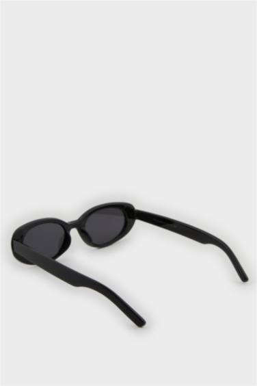 Kadın Yuvarlak Siyah Plastik Çerçeve Siyah Cam UV Güneş Gözlüğü - Görsel 5