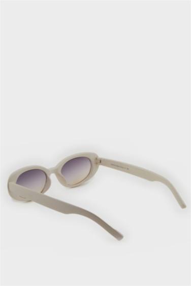 Kadın Yuvarlak Krem Plastik Çerçeve Kahve Cam UV Güneş Gözlüğü