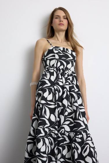 Floral Linen Look Sleeveless Midi Dress