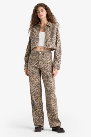 Oversize Fit Shirt Collar Gabardine Animal Print Long Sleeve Shirt