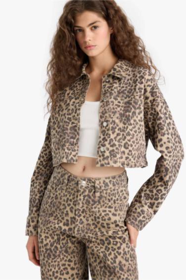 Oversize Fit Shirt Collar Gabardine Animal Print Long Sleeve Shirt