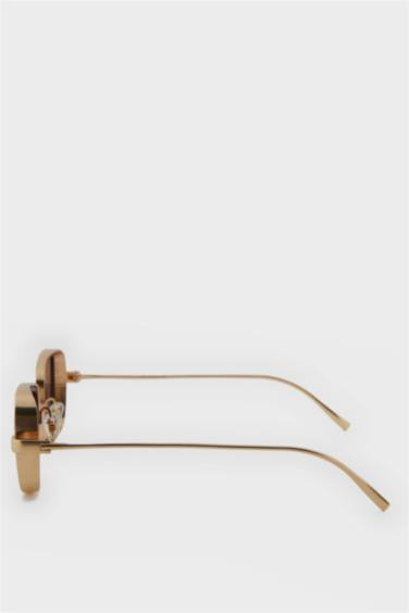 Kadın Kare Kahve Metal Çerçeve Kahve Cam UV Güneş Gözlüğü