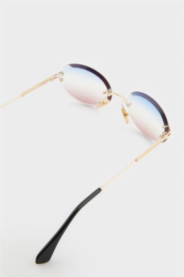 Kadın Yuvarlak Şeffaf Metal Çerçeve Degrade Cam UV Güneş Gözlüğü - Görsel 5