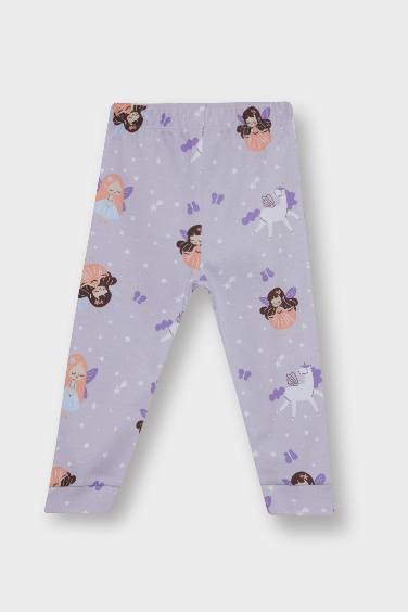 طقم بيجامة بناتي مطبوعة كم طويل وبنطلون طويل