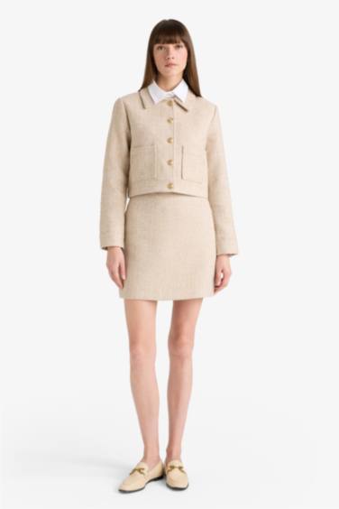 سترة بليزر كروب فيت تويد بياخة مستديرة