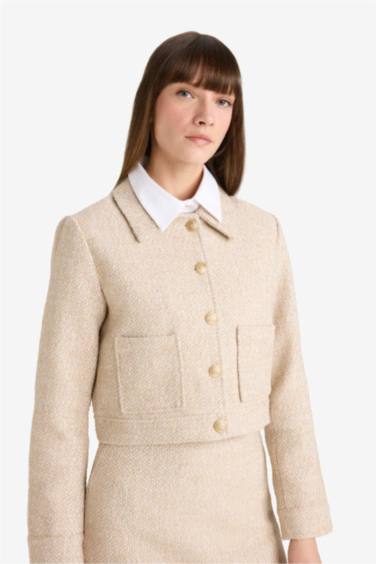 سترة بليزر كروب فيت تويد بياخة مستديرة