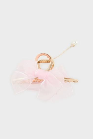 Woman Pink Ribbon Latch Hair Clips