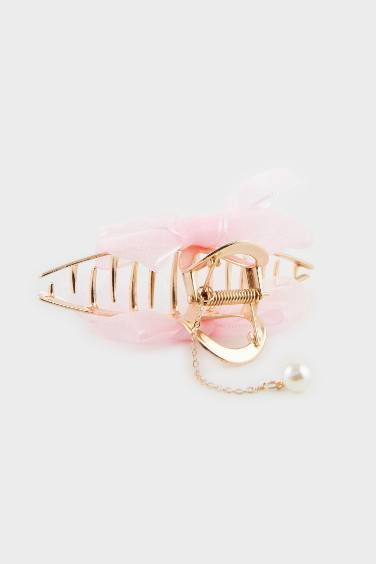 Woman Pink Ribbon Latch Hair Clips