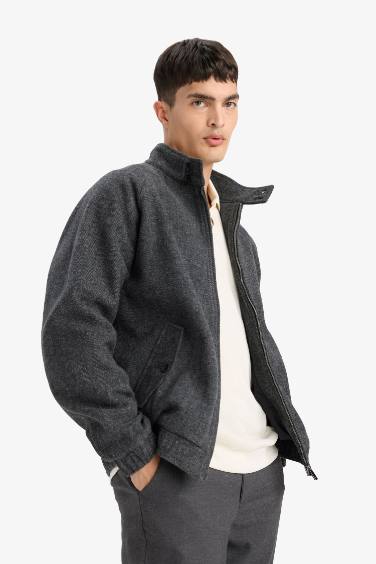 Regular Fit Stand Collar Zippered Lined Jacket
