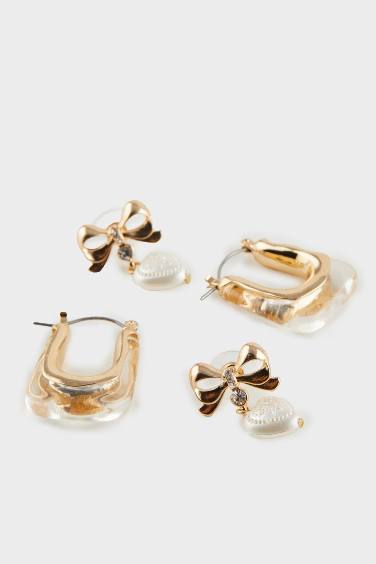 Женские 2 пары Золотых Серег с Жемчужными Деталями