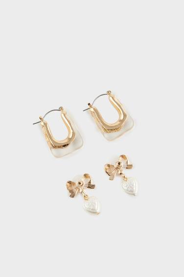 Женские 2 пары Золотых Серег с Жемчужными Деталями