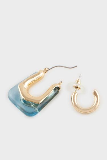 Woman 2 Piece Blue Gold Earrings