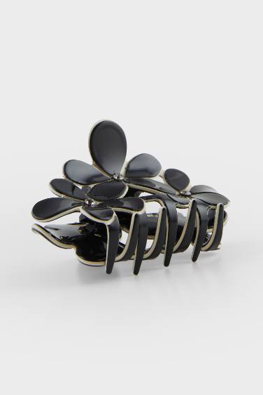 Woman Black Floral Hair Clips