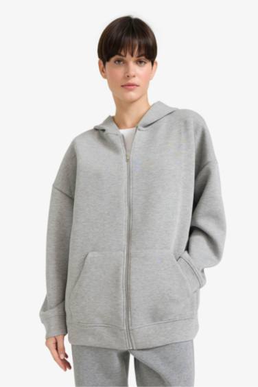 Oversize Fit Hooded Scuba Fabric Cardigan