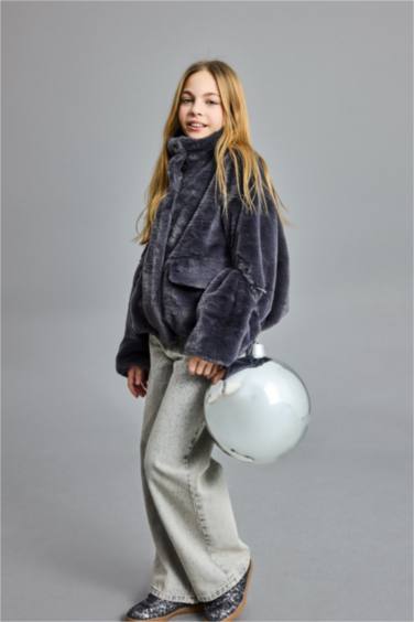 Bomber en fausse fourrure zippé avec poches pour fille