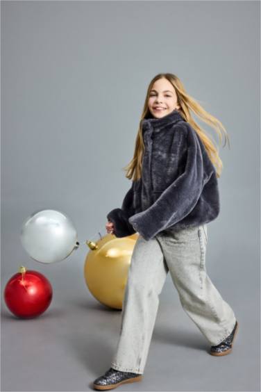 Bomber en fausse fourrure zippé avec poches pour fille