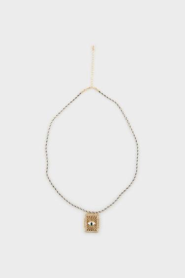 Woman Eye Detailed Plate Gold Necklace