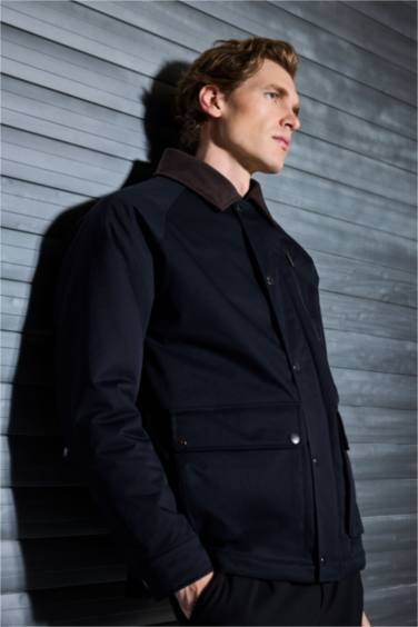 Jacket zippée à col polo en velours côtelé et doublure Coupe régulière