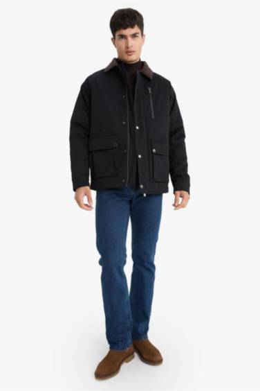 Jacket zippée à col polo en velours côtelé et doublure Coupe régulière