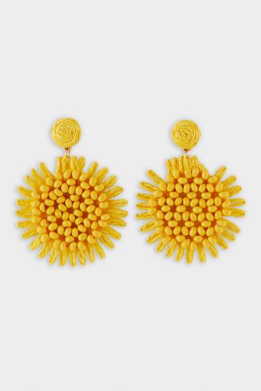 Woman Yellow Straw Detailed Earrings