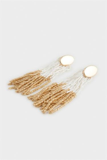 Woman Dangling Straw Detailed Earrings