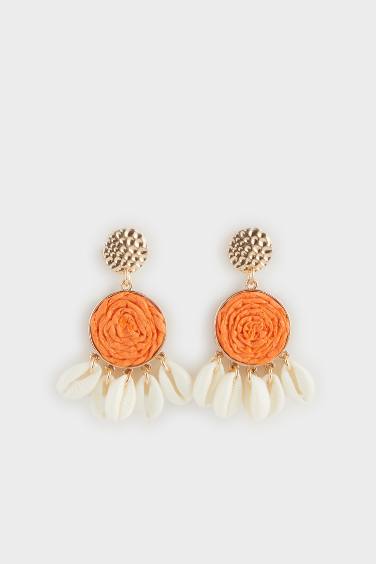 Woman Orange Straw Earrings