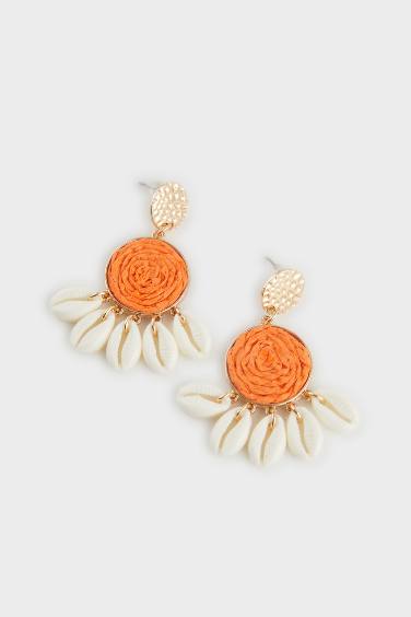Woman Orange Straw Earrings