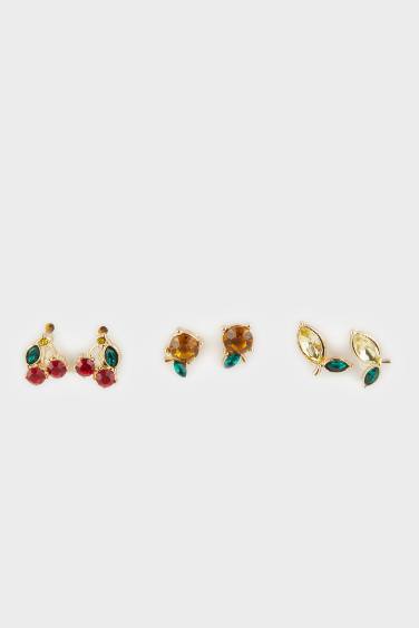 Woman 3 Piece Fruit Gold Earrings