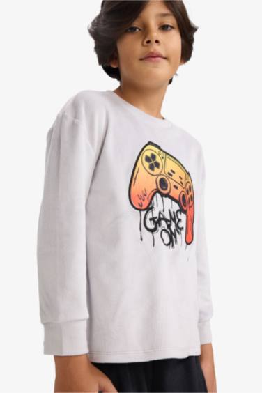 Erkek Çocuk Pijama Takımı Kadife Baskılı Uzun Kollu Üst Uzun Alt