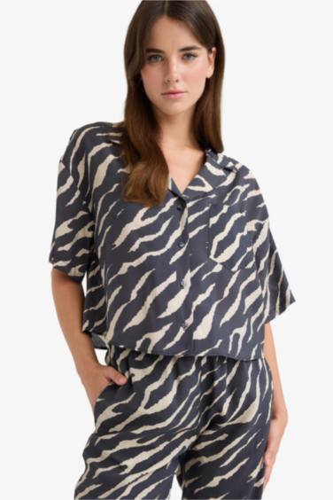 قميص منسوج مطبوع قصة فضفاضة بياخة جاكيت