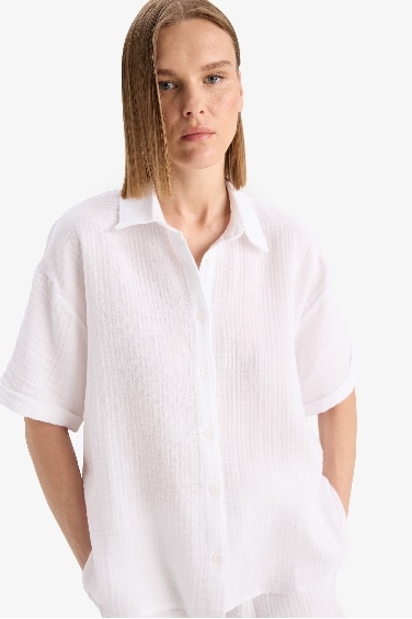 Regular Fit Muslin White Shirt