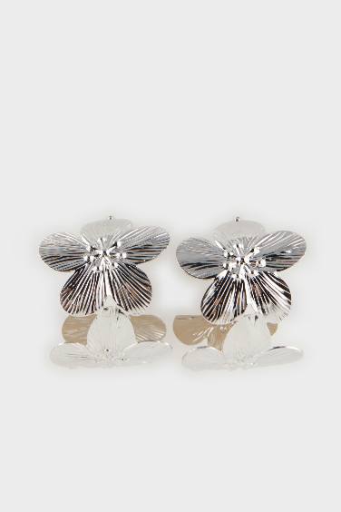 Woman Floral Silver Earrings