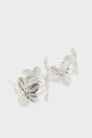 Woman Floral Silver Earrings
