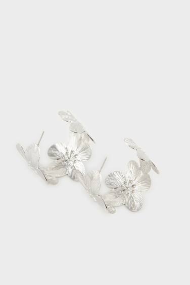 Woman Floral Silver Earrings