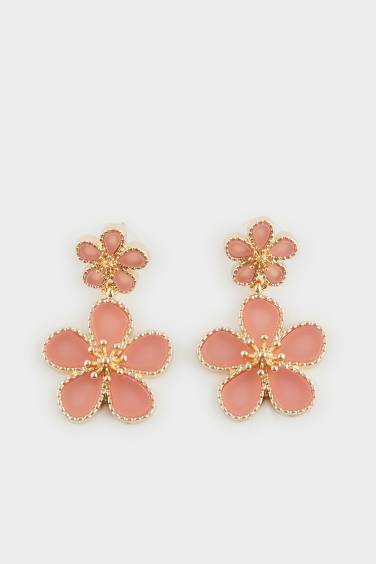 Woman Pink Floral Dangle Earrings