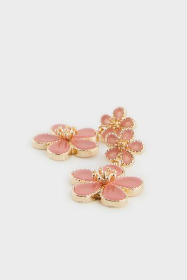 Woman Pink Floral Dangle Earrings