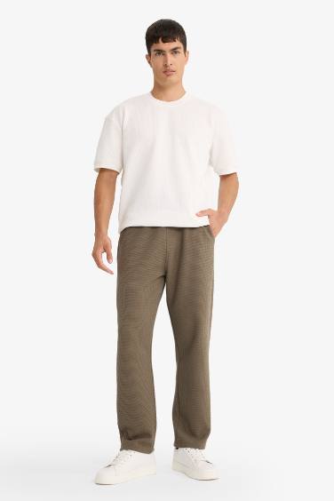 Regular Fit Tie Waist Straight Leg Waffle Sweatpants