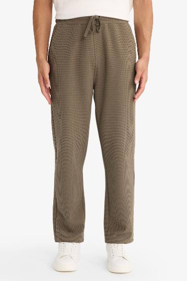 Regular Fit Tie Waist Straight Leg Waffle Sweatpants