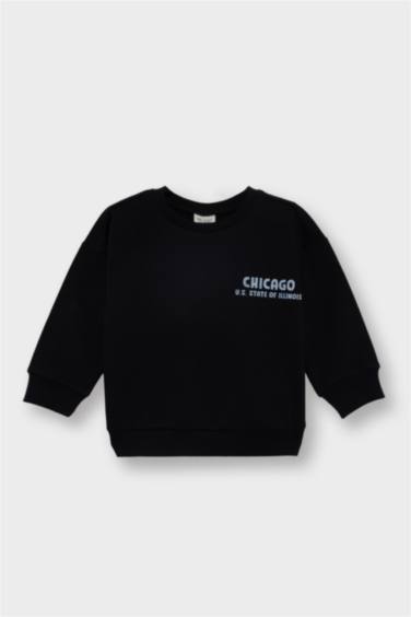 Erkek Bebek Bisiklet Yaka Baskılı İçi Yumuşak Tüylü 2'li Sweatshirt