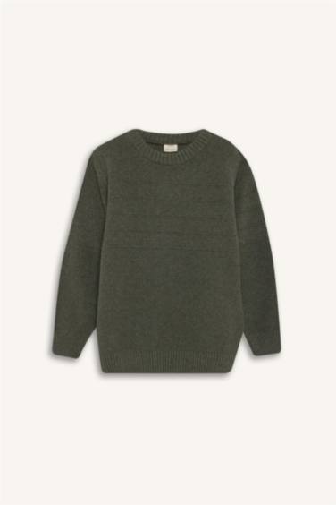 بلوفر اولادي تريكو قصة عادية برقبة مستديرة أخضر فاتح