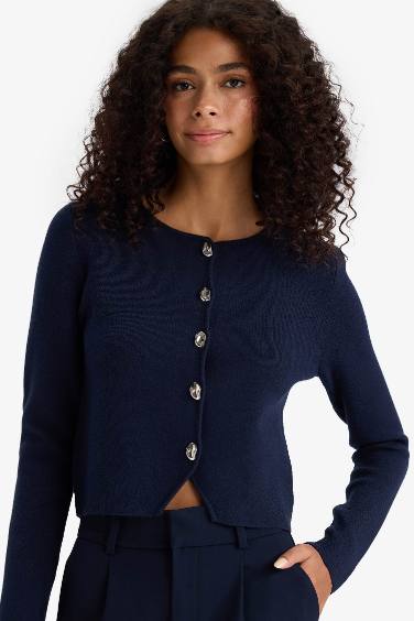 ұзын бұлшықет пішімі дөңгелек жаға трикотаж Кардиган