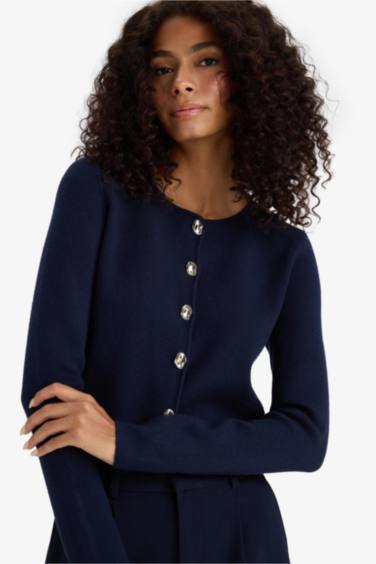 ұзын бұлшықет пішімі дөңгелек жаға трикотаж Кардиган