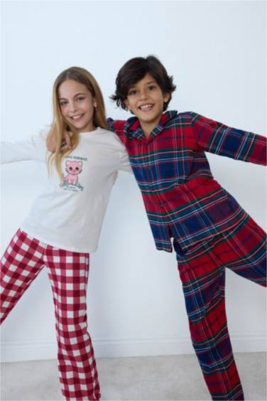 Erkek Çocuk Pijama Takımı Flanel Uzun Kollu Üst Uzun Alt