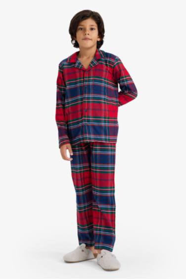 Erkek Çocuk Pijama Takımı Flanel Uzun Kollu Üst Uzun Alt